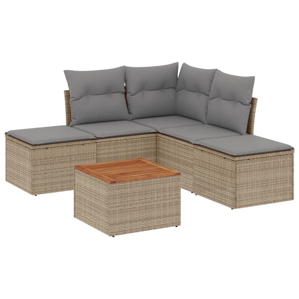 6-delige Loungeset met kussens poly rattan beige is nu te koop bij PeponiXL, paradijselijk wonen!