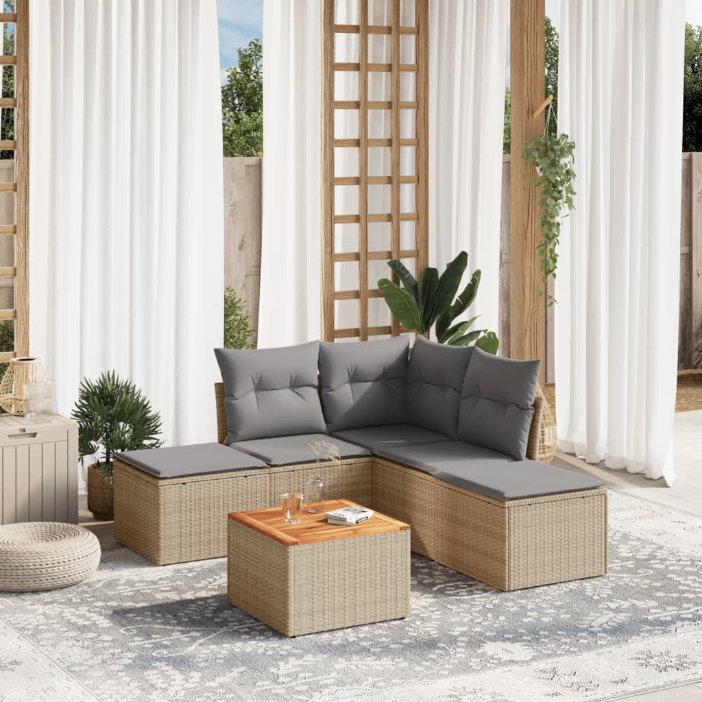 6-delige Loungeset met kussens poly rattan beige is nu te koop bij PeponiXL, paradijselijk wonen!