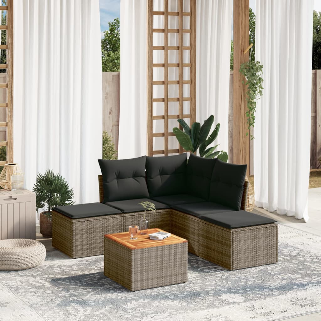 6-delige Loungeset met kussens poly rattan grijs is nu te koop bij PeponiXL, paradijselijk wonen!