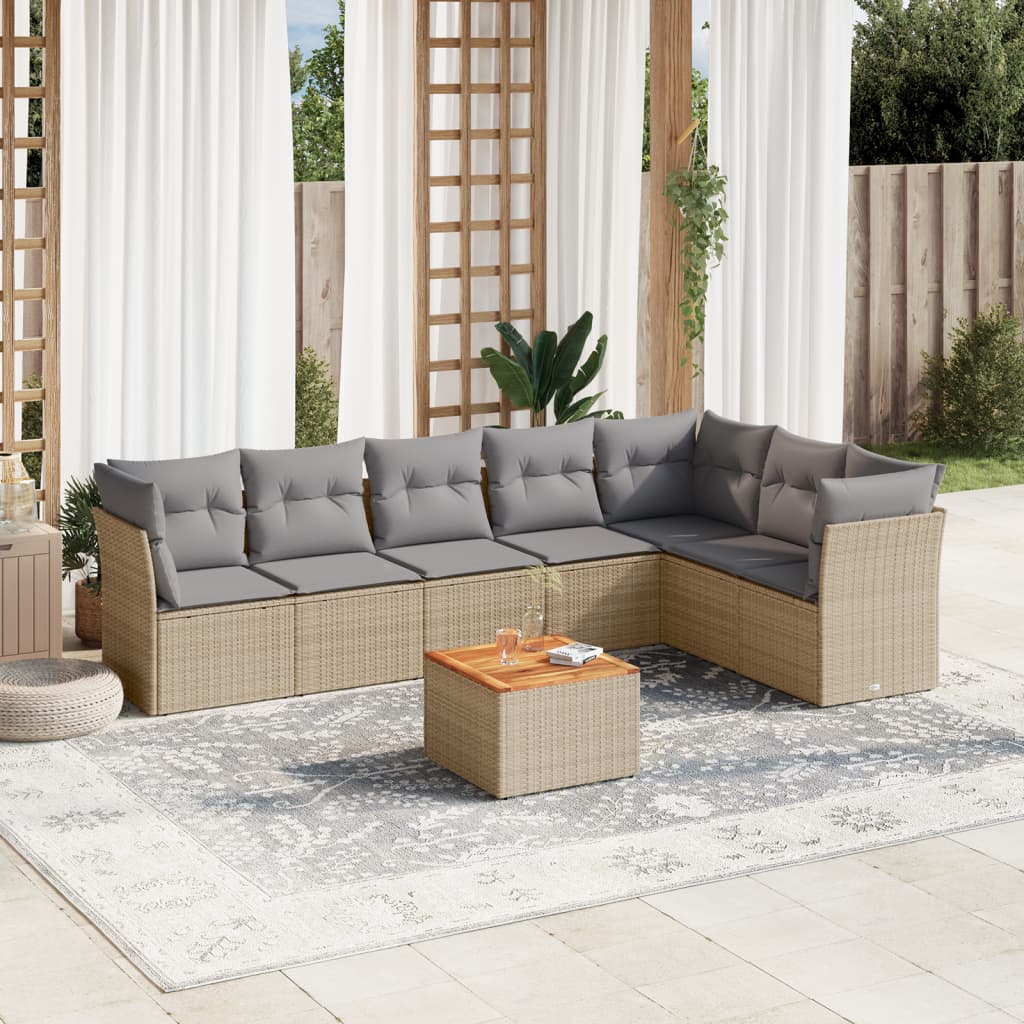 8-delige Loungeset met kussens poly rattan beige is nu te koop bij PeponiXL, paradijselijk wonen!