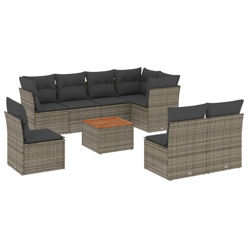 9-delige Loungeset met kussens poly rattan grijs is nu te koop bij PeponiXL, paradijselijk wonen!