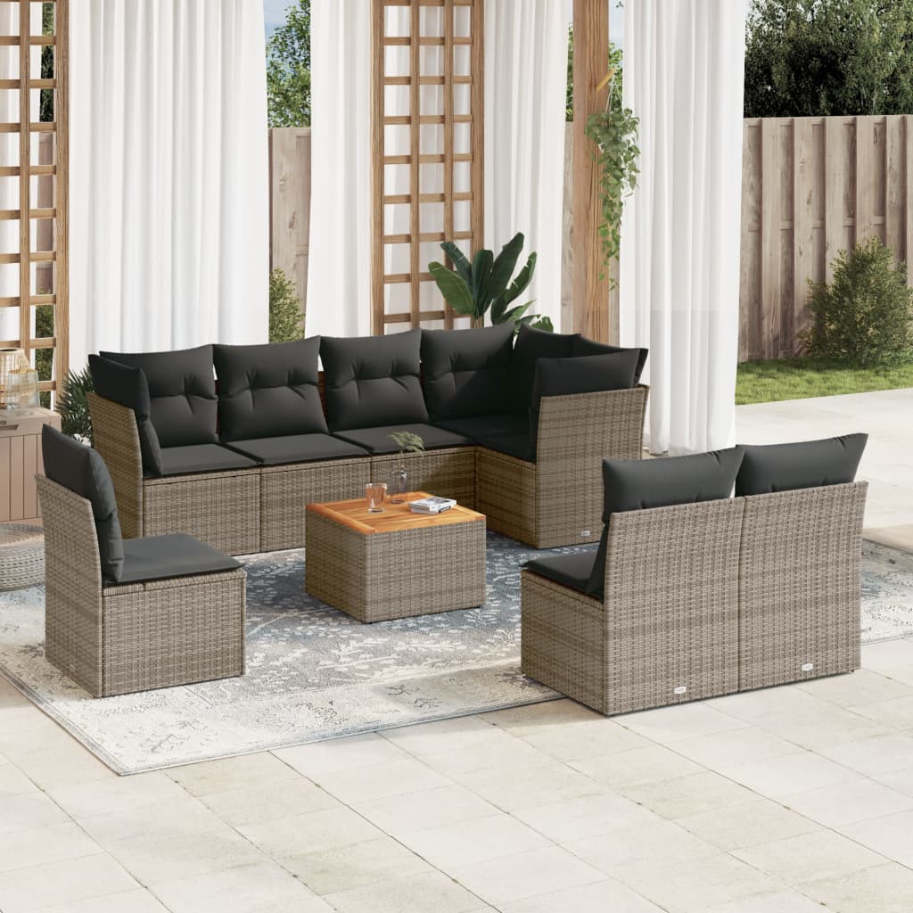 9-delige Loungeset met kussens poly rattan grijs is nu te koop bij PeponiXL, paradijselijk wonen!