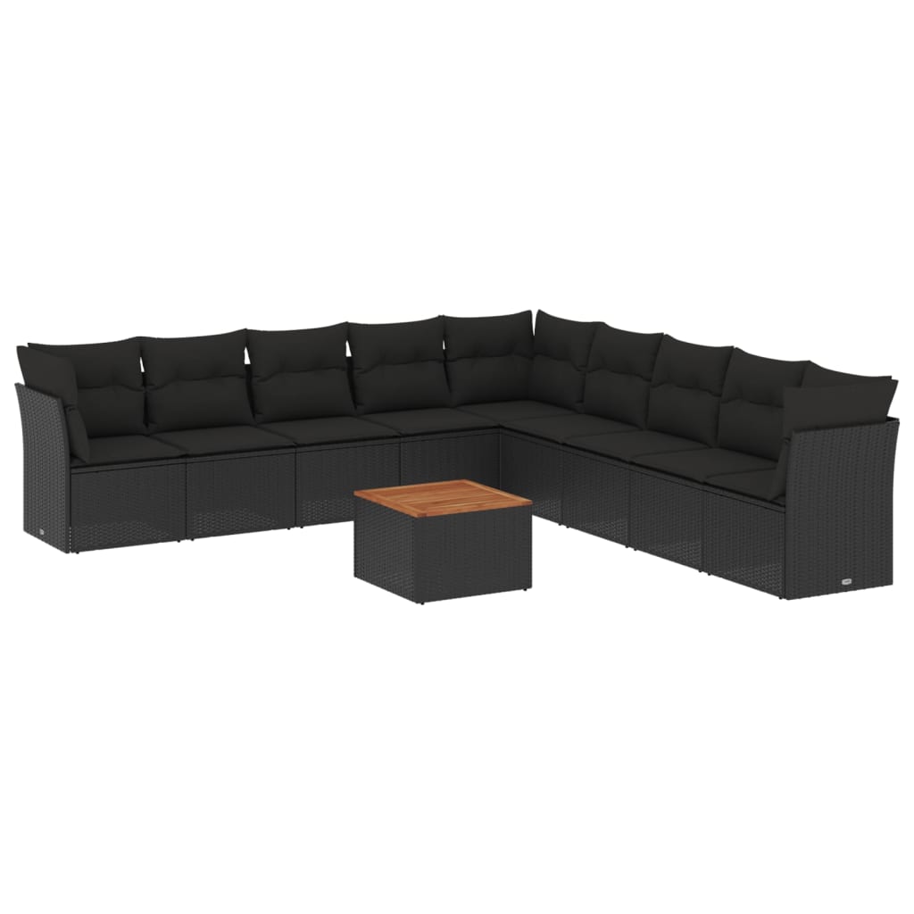 10-delige Loungeset met kussens poly rattan zwart is nu te koop bij PeponiXL, paradijselijk wonen!