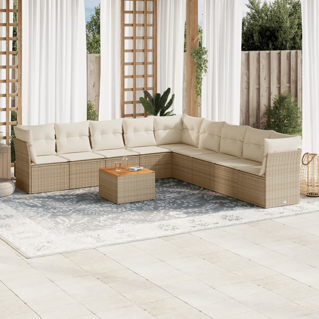 10-delige Loungeset met kussens poly rattan beige is nu te koop bij PeponiXL, paradijselijk wonen!