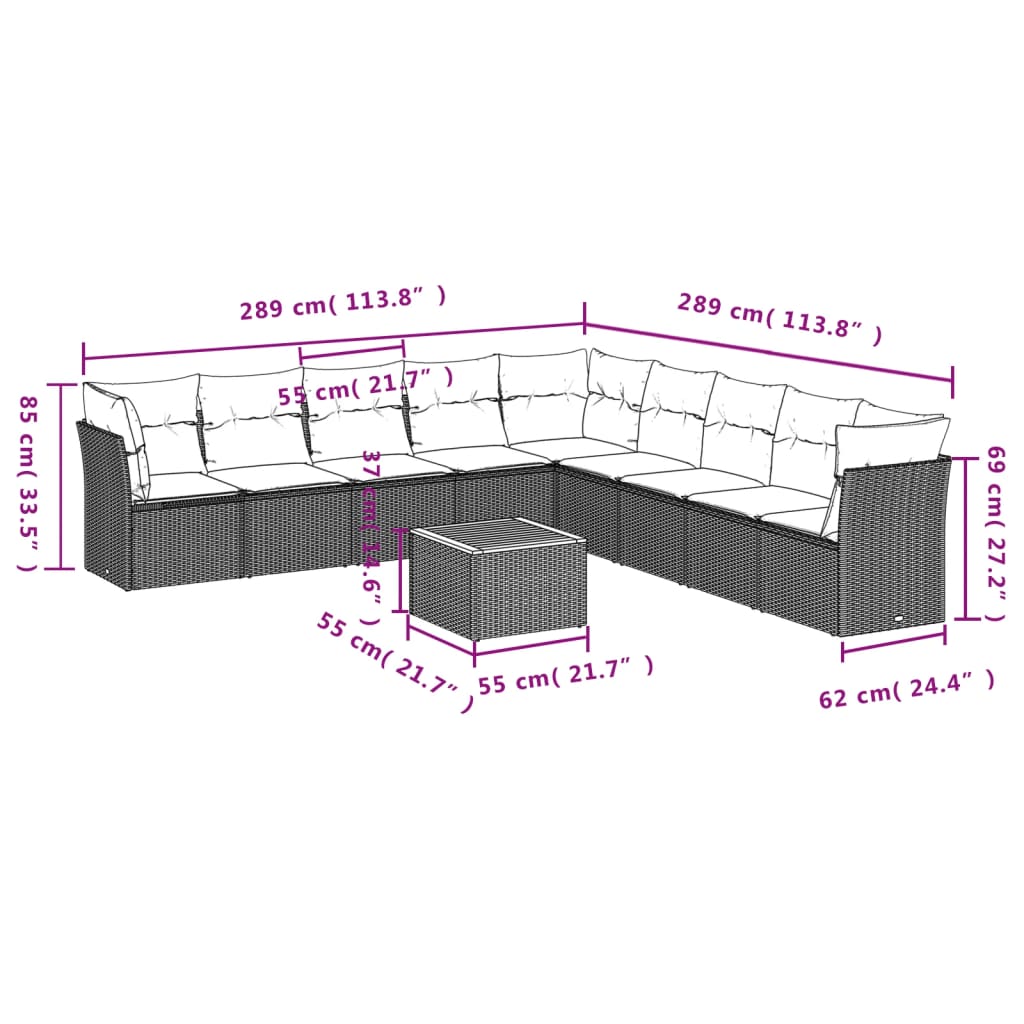 10-delige Loungeset met kussens poly rattan beige is nu te koop bij PeponiXL, paradijselijk wonen!