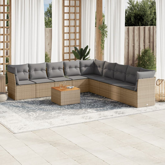 10-delige Loungeset met kussens poly rattan beige is nu te koop bij PeponiXL, paradijselijk wonen!
