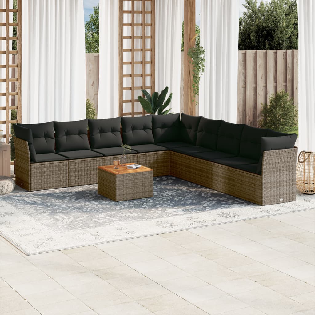 10-delige Loungeset met kussens poly rattan grijs is nu te koop bij PeponiXL, paradijselijk wonen!