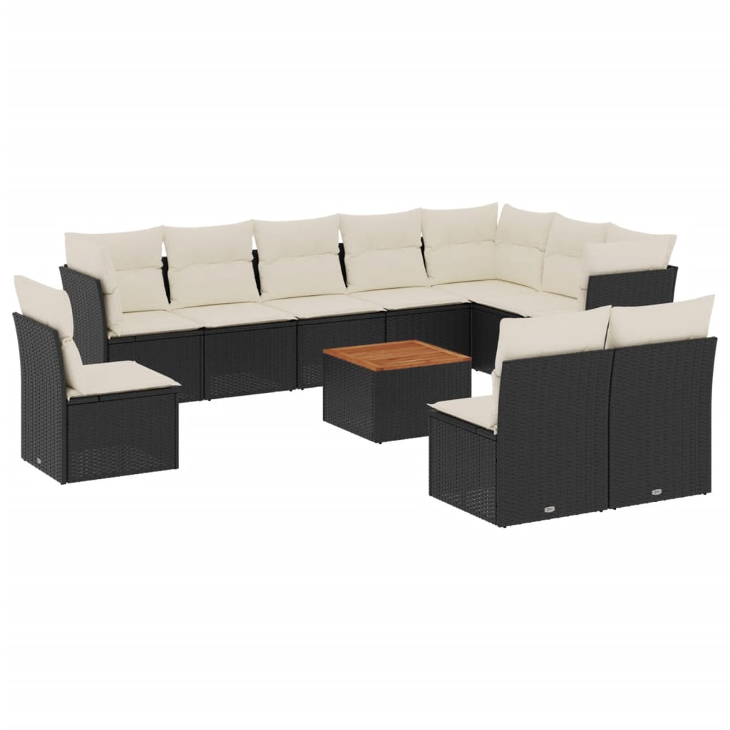 11-delige Loungeset met kussens poly rattan zwart is nu te koop bij PeponiXL, paradijselijk wonen!