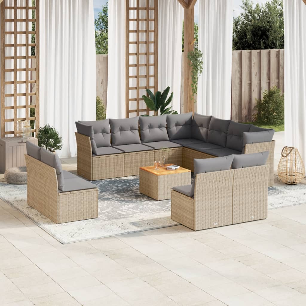 12-delige Loungeset met kussens poly rattan beige is nu te koop bij PeponiXL, paradijselijk wonen!