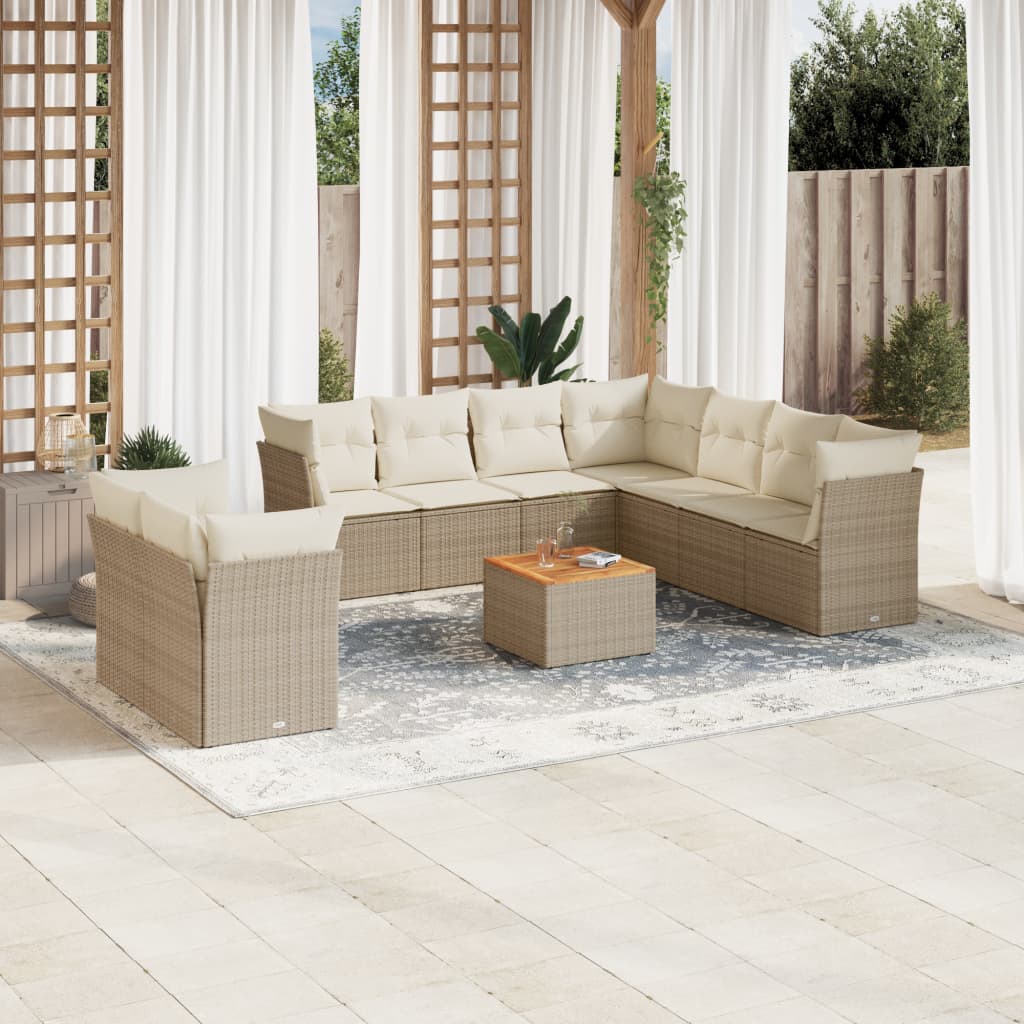 10-delige Loungeset met kussens poly rattan beige is nu te koop bij PeponiXL, paradijselijk wonen!