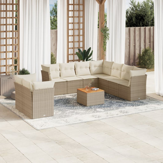 10-delige Loungeset met kussens poly rattan beige is nu te koop bij PeponiXL, paradijselijk wonen!