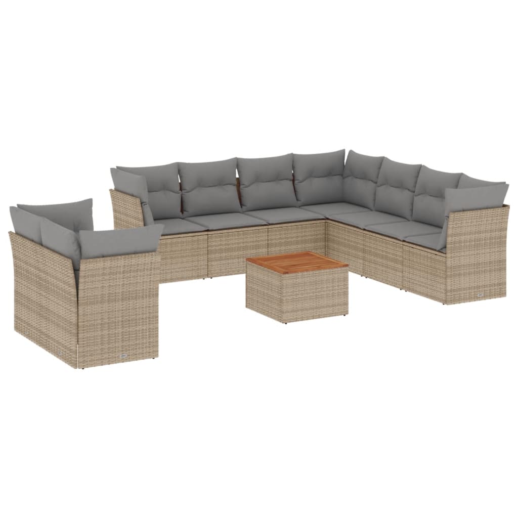10-delige Loungeset met kussens poly rattan beige is nu te koop bij PeponiXL, paradijselijk wonen!