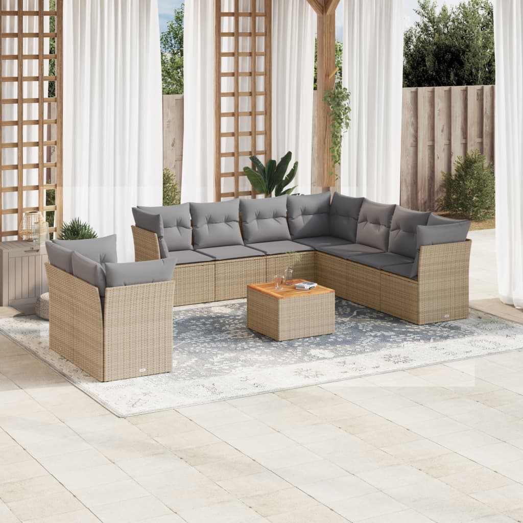 10-delige Loungeset met kussens poly rattan beige is nu te koop bij PeponiXL, paradijselijk wonen!