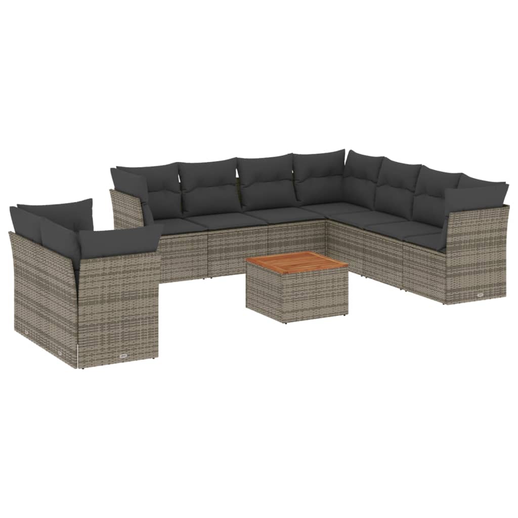 10-delige Loungeset met kussens poly rattan grijs is nu te koop bij PeponiXL, paradijselijk wonen!