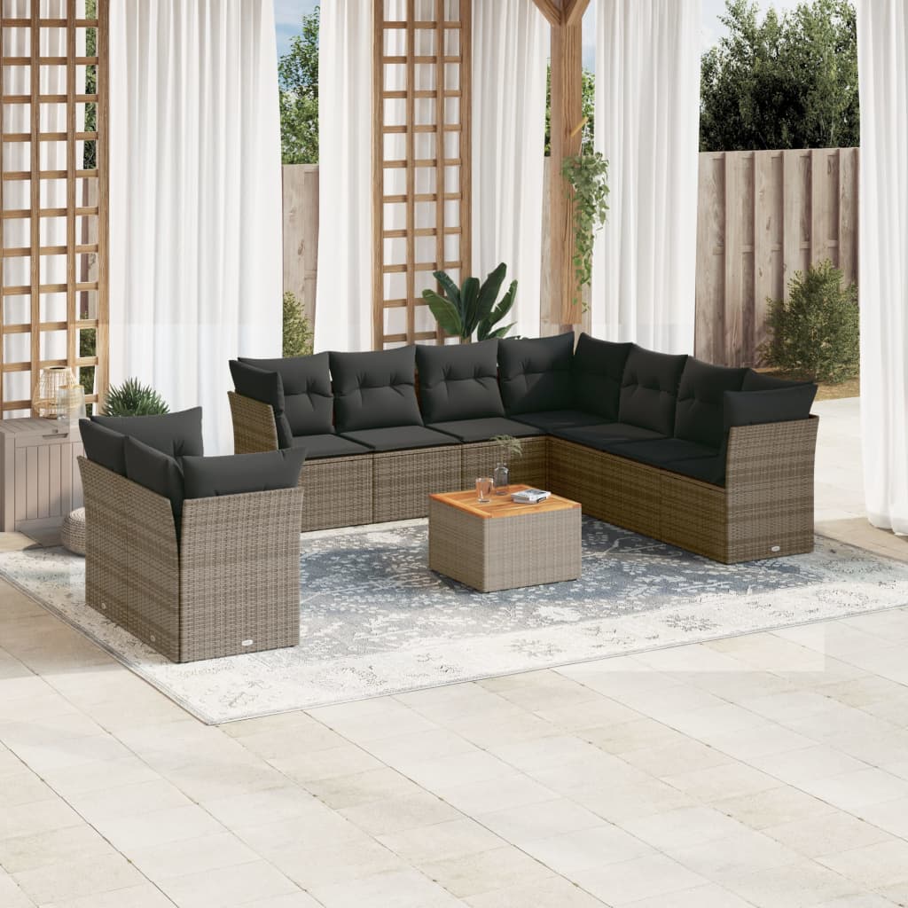 10-delige Loungeset met kussens poly rattan grijs is nu te koop bij PeponiXL, paradijselijk wonen!
