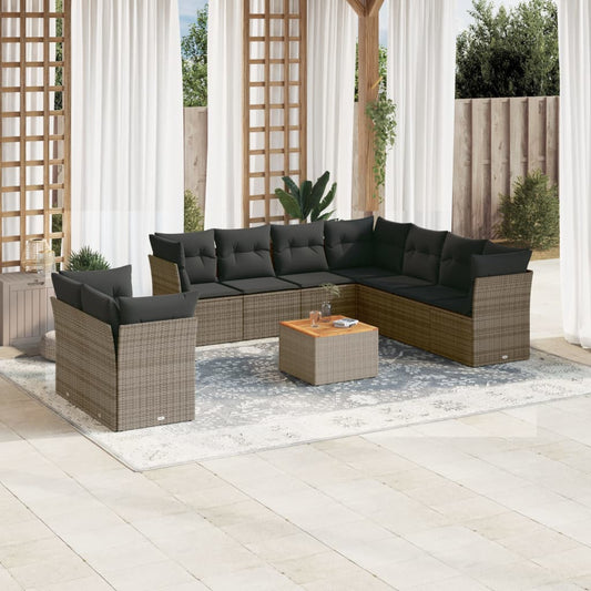 10-delige Loungeset met kussens poly rattan grijs is nu te koop bij PeponiXL, paradijselijk wonen!