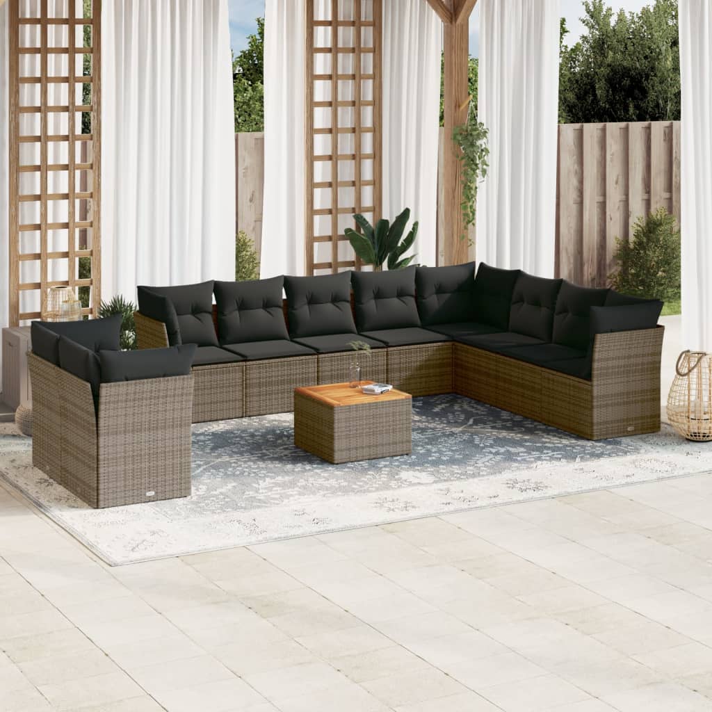11-delige Loungeset met kussens poly rattan grijs is nu te koop bij PeponiXL, paradijselijk wonen!