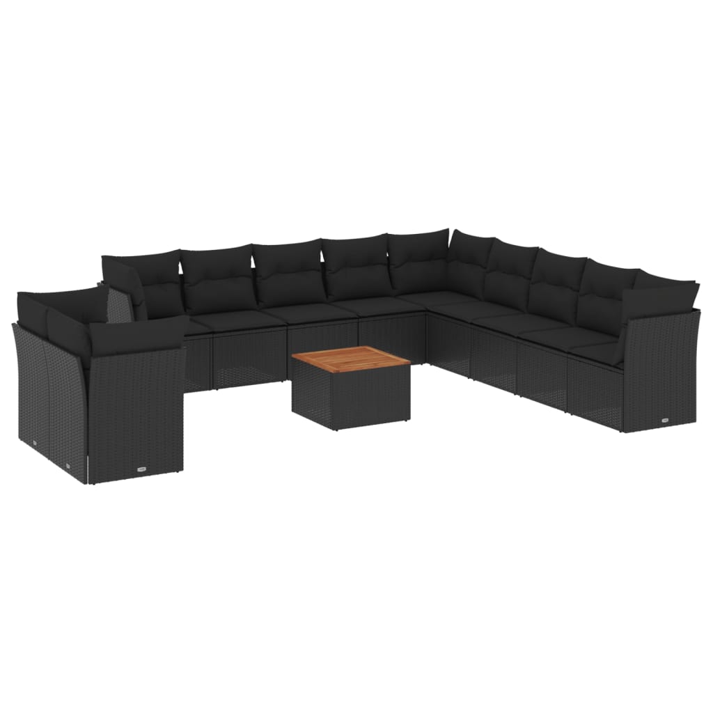 12-delige Loungeset met kussens poly rattan zwart is nu te koop bij PeponiXL, paradijselijk wonen!
