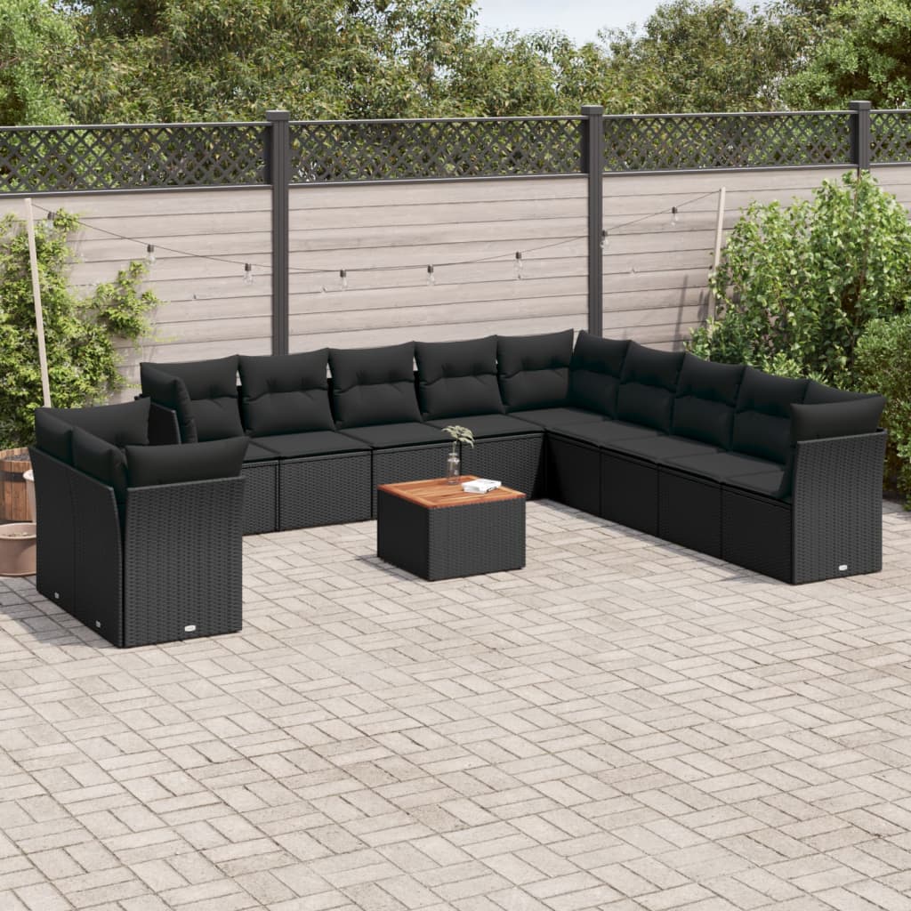 12-delige Loungeset met kussens poly rattan zwart is nu te koop bij PeponiXL, paradijselijk wonen!