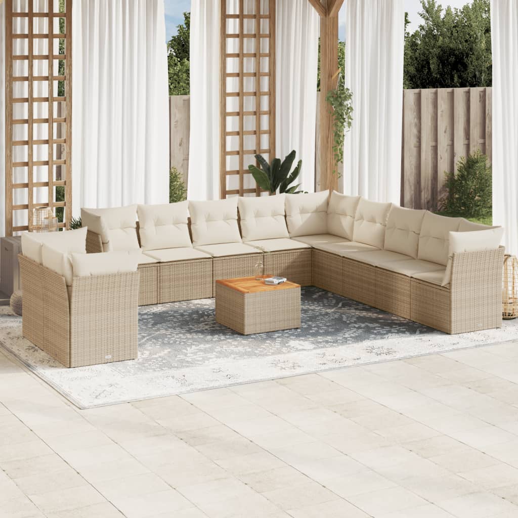 12-delige Loungeset met kussens poly rattan beige is nu te koop bij PeponiXL, paradijselijk wonen!