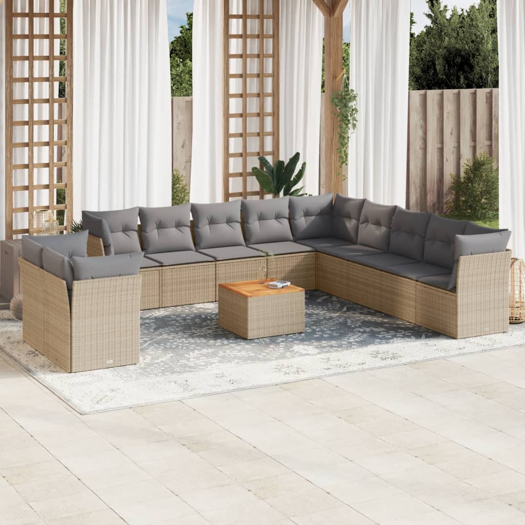 12-delige Loungeset met kussens poly rattan beige is nu te koop bij PeponiXL, paradijselijk wonen!