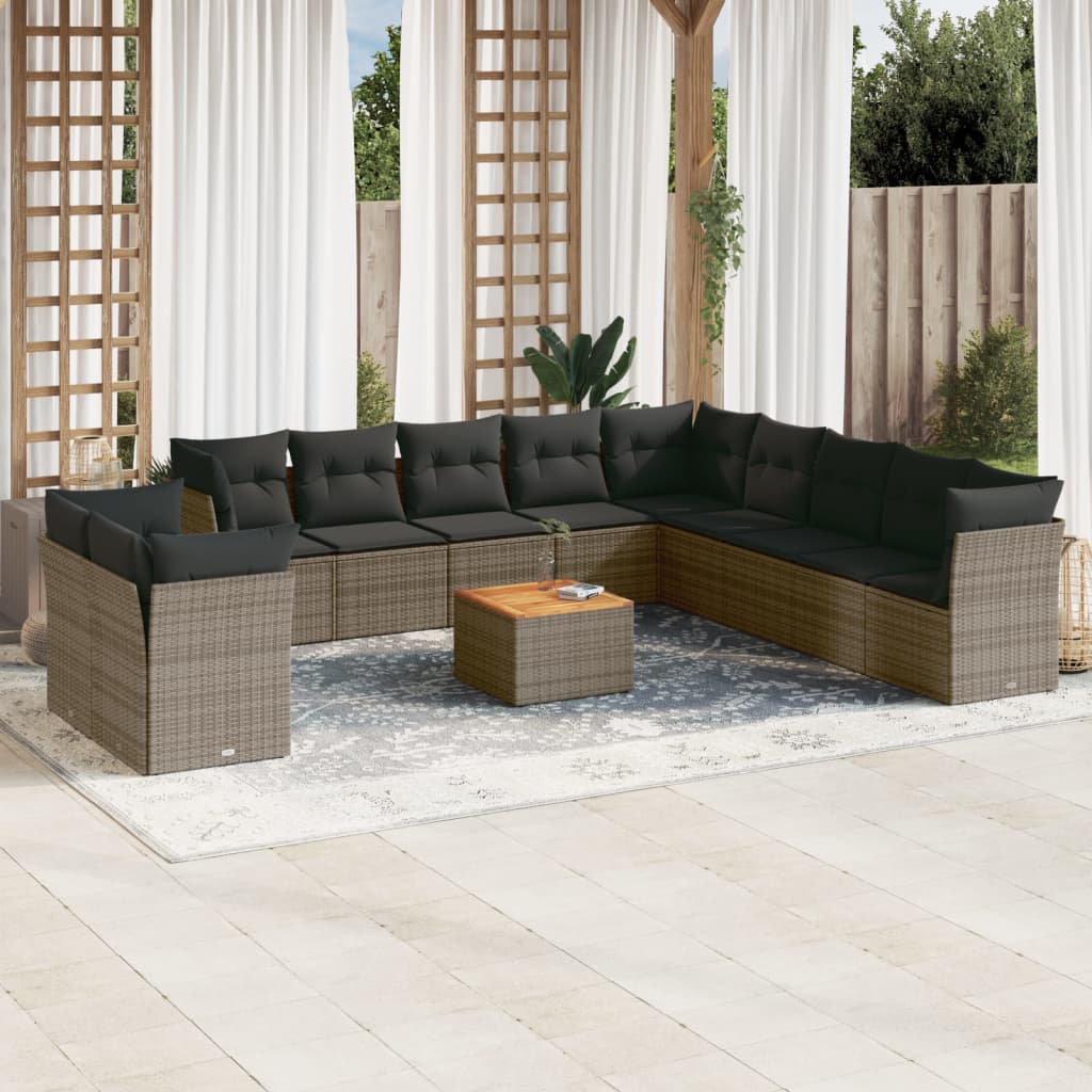 12-delige Loungeset met kussens poly rattan grijs is nu te koop bij PeponiXL, paradijselijk wonen!