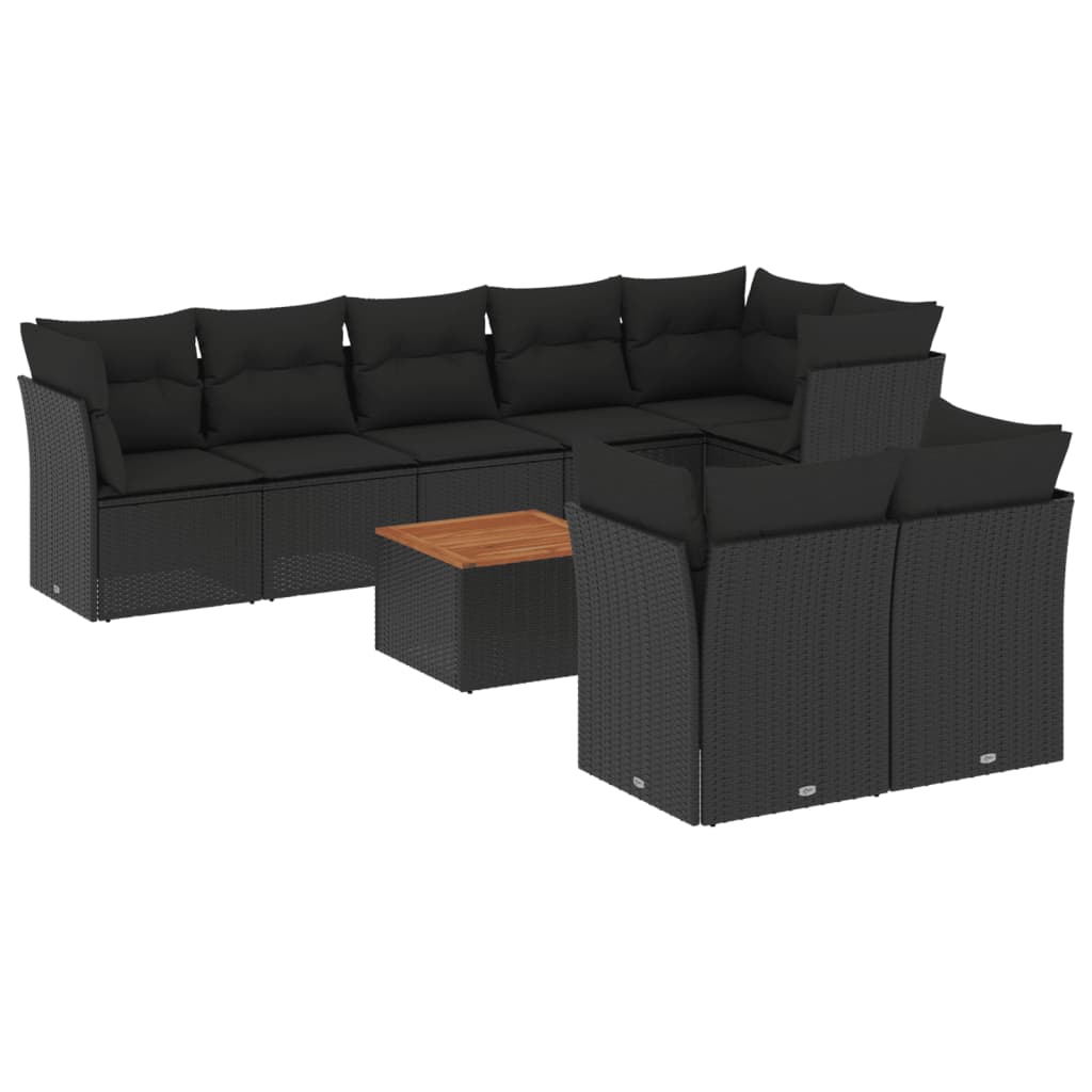 9-delige Loungeset met kussens poly rattan zwart is nu te koop bij PeponiXL, paradijselijk wonen!