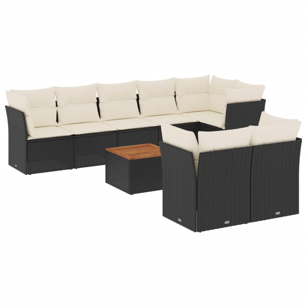9-delige Loungeset met kussens poly rattan zwart is nu te koop bij PeponiXL, paradijselijk wonen!