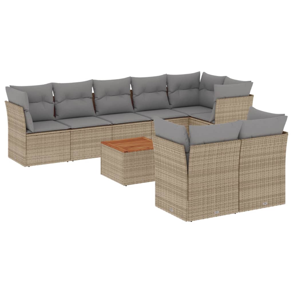 9-delige Loungeset met kussens poly rattan beige is nu te koop bij PeponiXL, paradijselijk wonen!