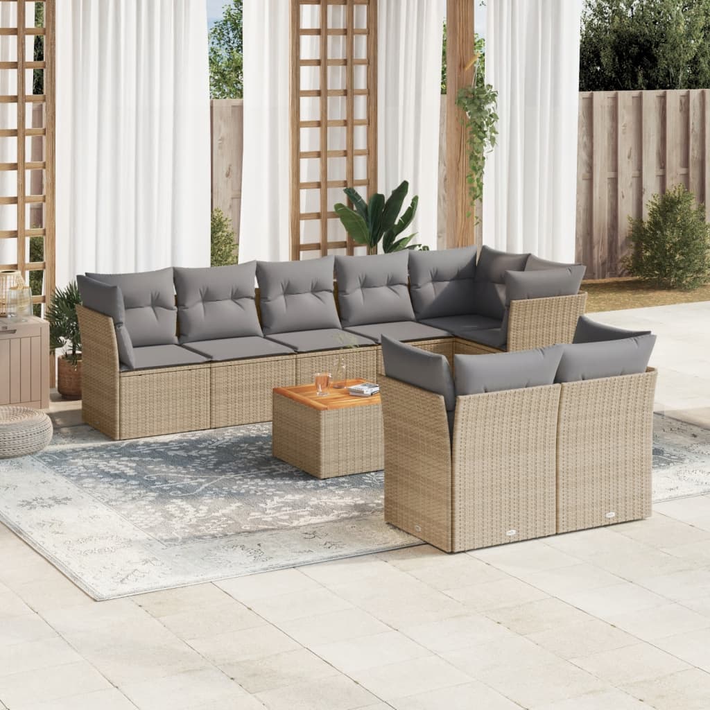 9-delige Loungeset met kussens poly rattan beige is nu te koop bij PeponiXL, paradijselijk wonen!