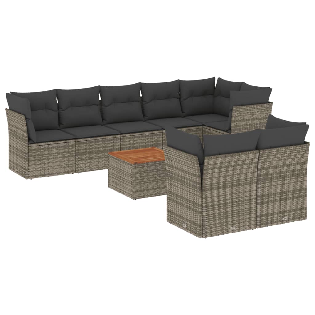9-delige Loungeset met kussens poly rattan grijs is nu te koop bij PeponiXL, paradijselijk wonen!