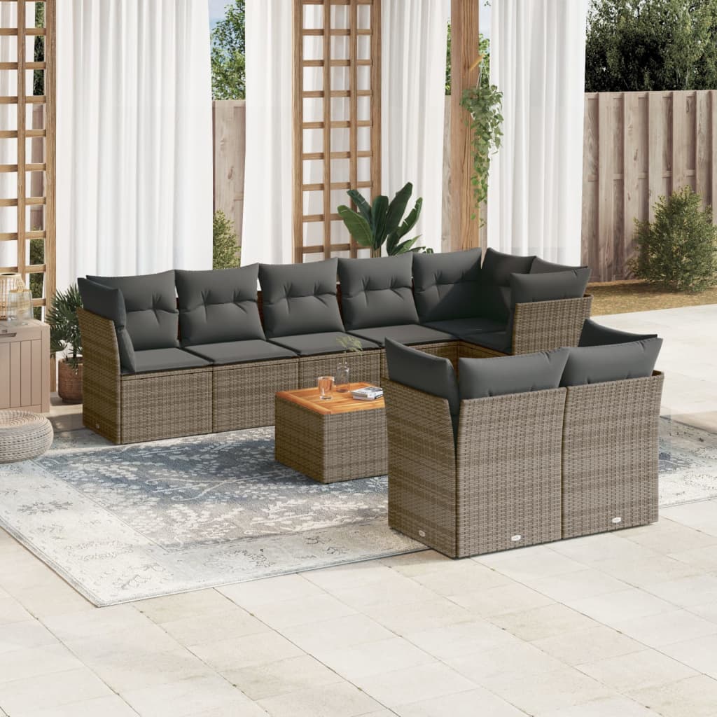 9-delige Loungeset met kussens poly rattan grijs is nu te koop bij PeponiXL, paradijselijk wonen!