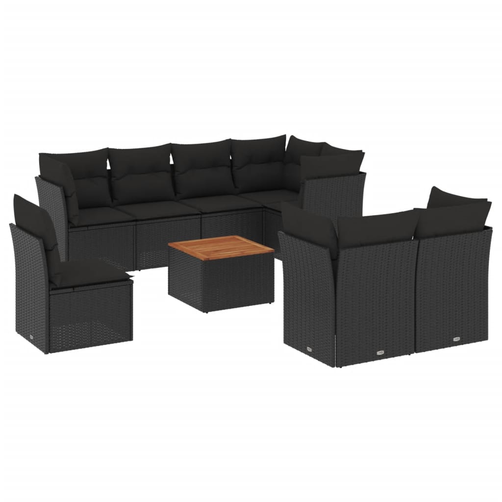 9-delige Loungeset met kussens poly rattan zwart is nu te koop bij PeponiXL, paradijselijk wonen!