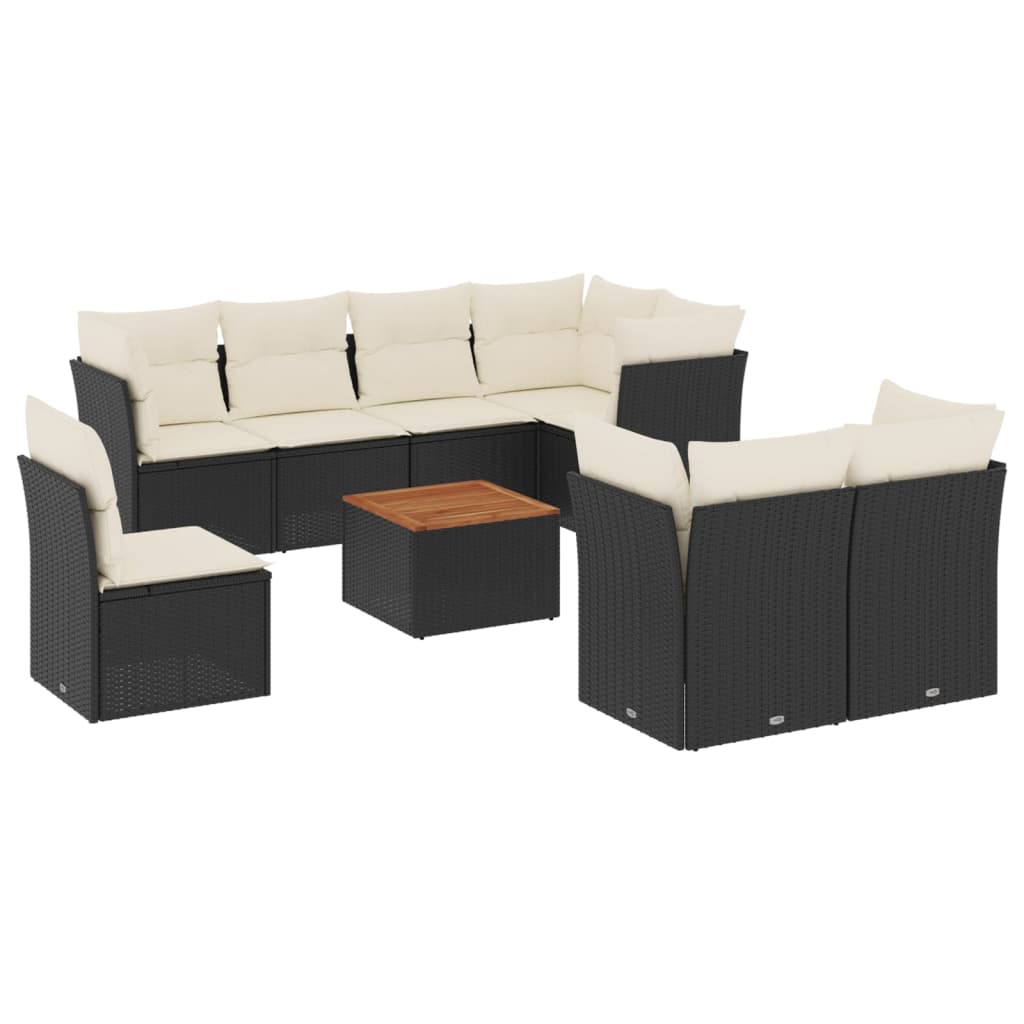 9-delige Loungeset met kussens poly rattan zwart is nu te koop bij PeponiXL, paradijselijk wonen!