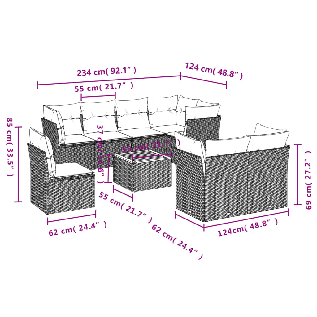 9-delige Loungeset met kussens poly rattan zwart is nu te koop bij PeponiXL, paradijselijk wonen!