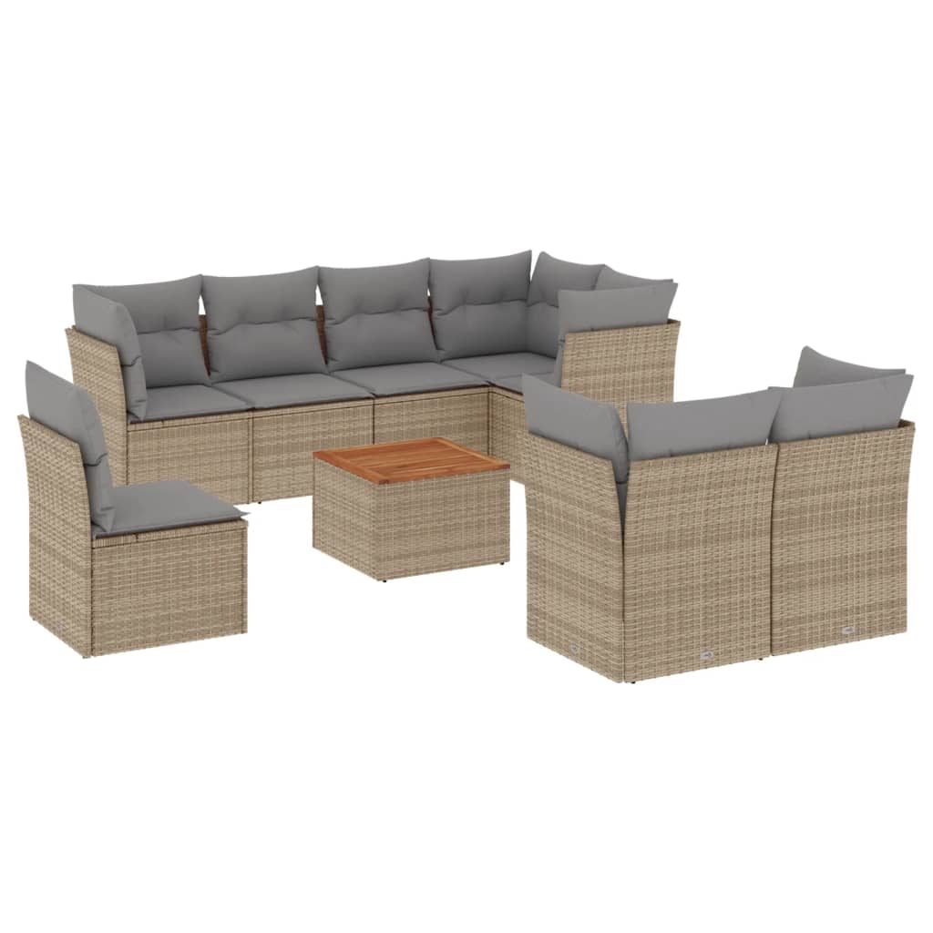 9-delige Loungeset met kussens poly rattan beige is nu te koop bij PeponiXL, paradijselijk wonen!