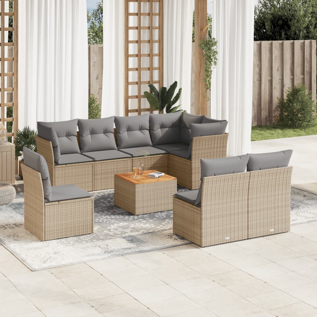 9-delige Loungeset met kussens poly rattan beige is nu te koop bij PeponiXL, paradijselijk wonen!