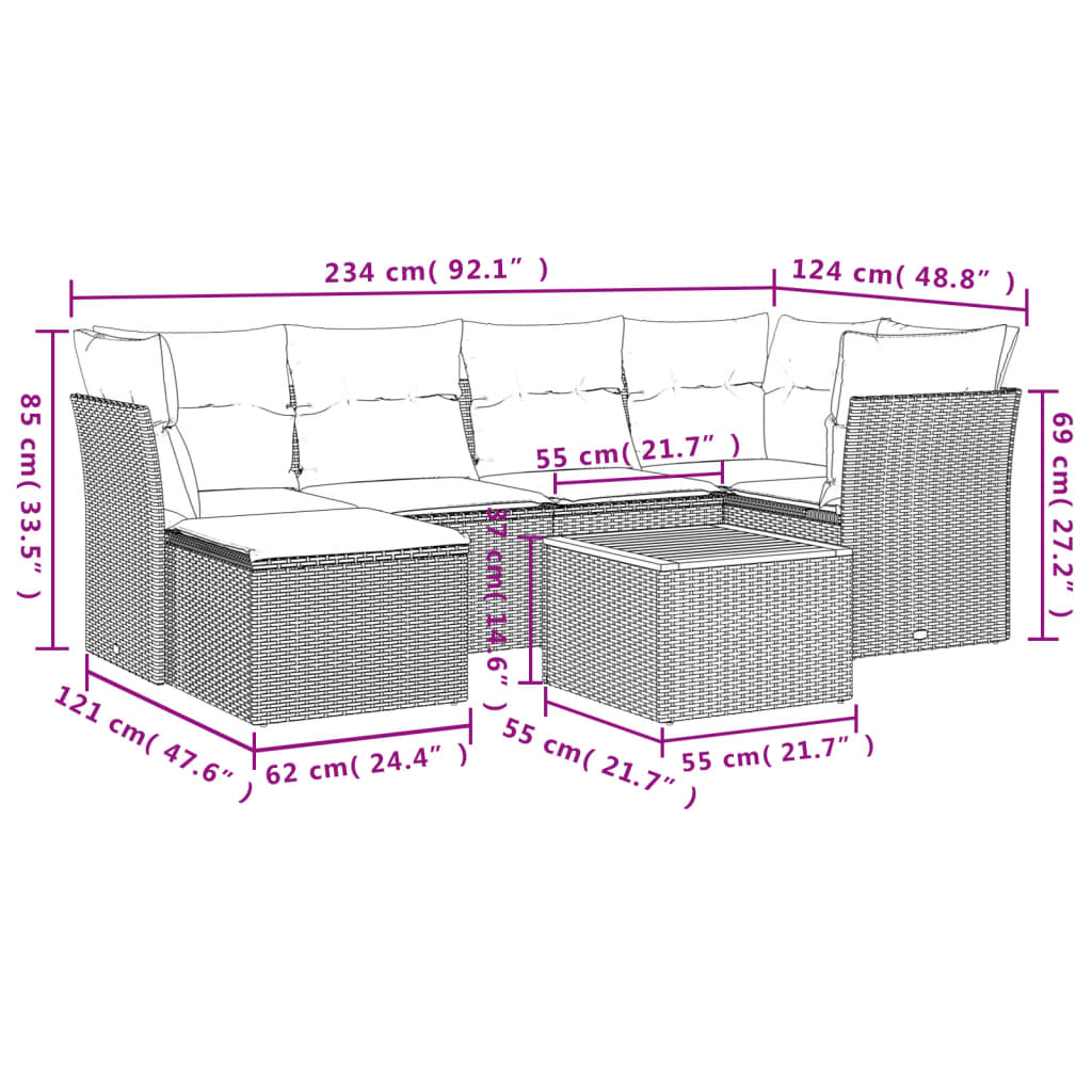 7-delige Loungeset met kussens poly rattan beige is nu te koop bij PeponiXL, paradijselijk wonen!