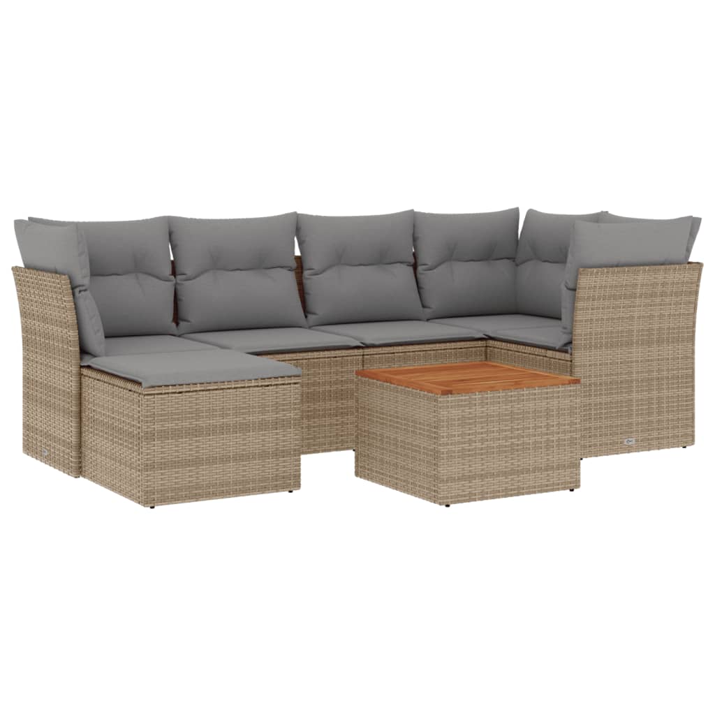 7-delige Loungeset met kussens poly rattan beige is nu te koop bij PeponiXL, paradijselijk wonen!