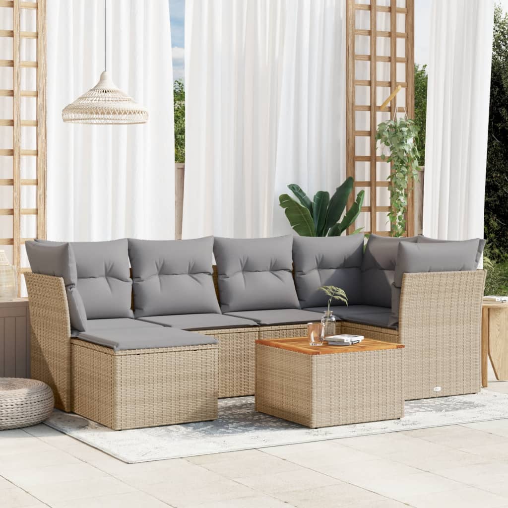 7-delige Loungeset met kussens poly rattan beige is nu te koop bij PeponiXL, paradijselijk wonen!
