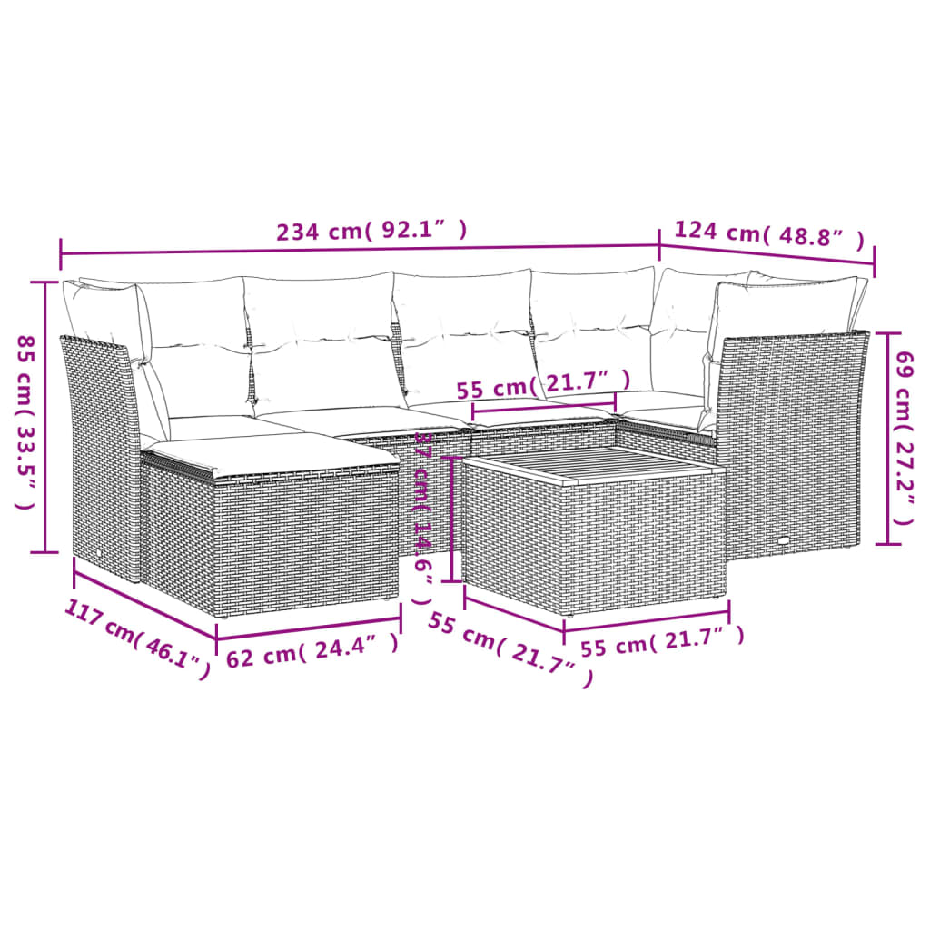 7-delige Loungeset met kussens poly rattan grijs is nu te koop bij PeponiXL, paradijselijk wonen!