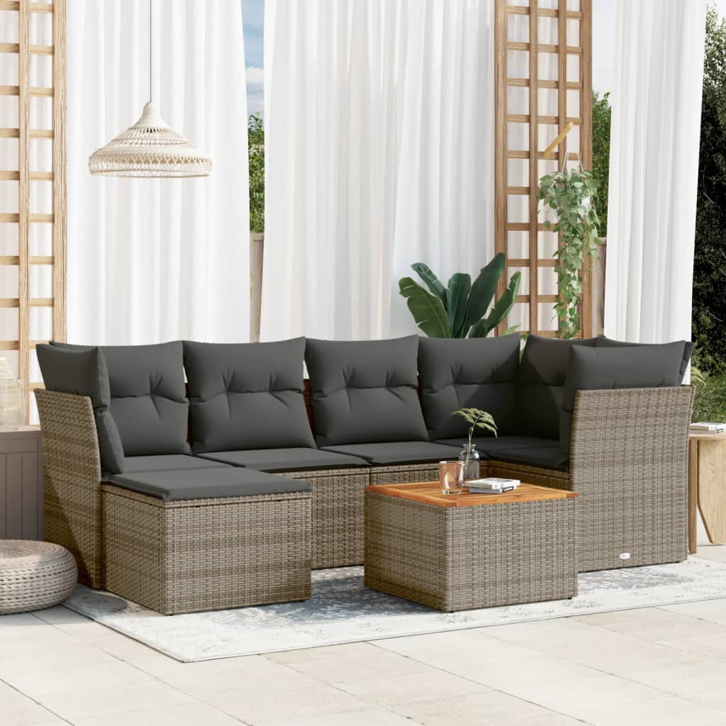 7-delige Loungeset met kussens poly rattan grijs is nu te koop bij PeponiXL, paradijselijk wonen!
