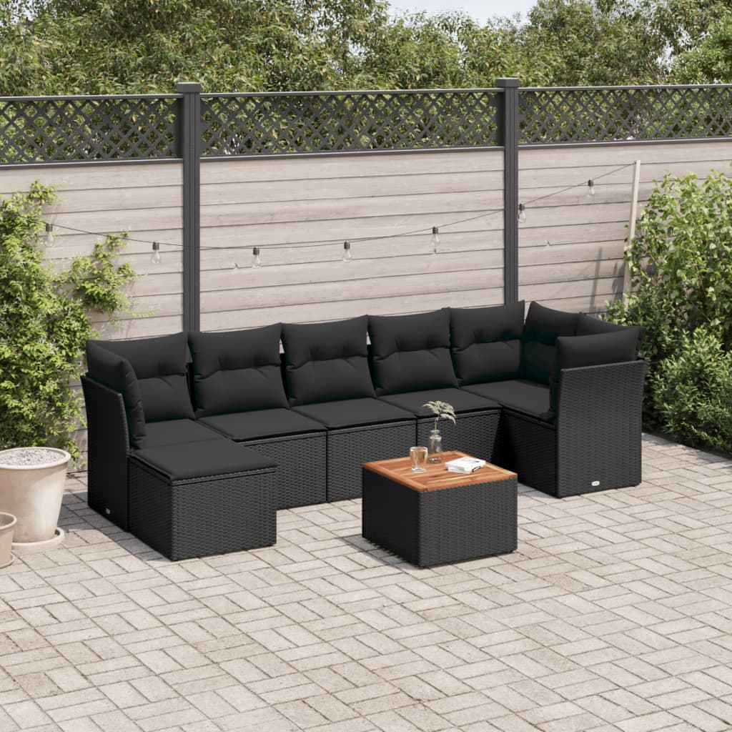 8-delige Loungeset met kussens poly rattan zwart is nu te koop bij PeponiXL, paradijselijk wonen!