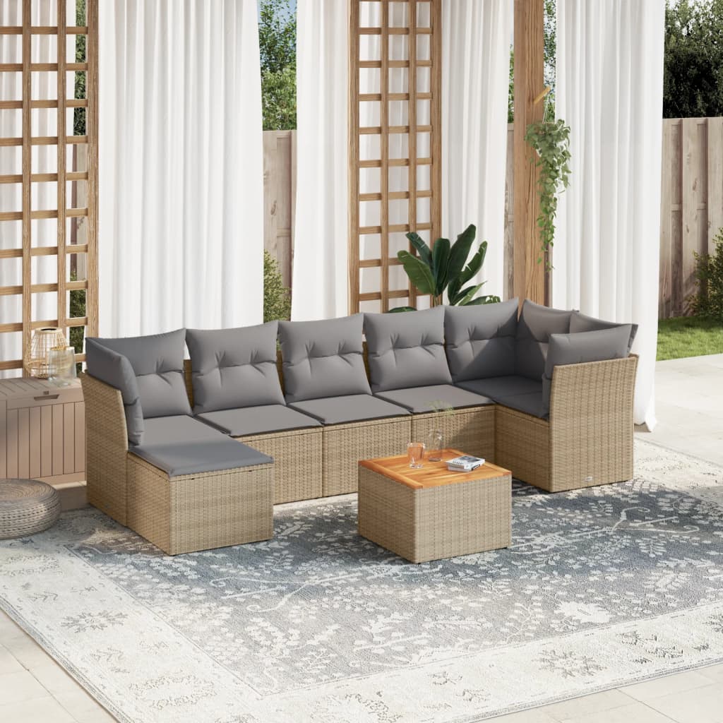 8-delige Loungeset met kussens poly rattan beige is nu te koop bij PeponiXL, paradijselijk wonen!
