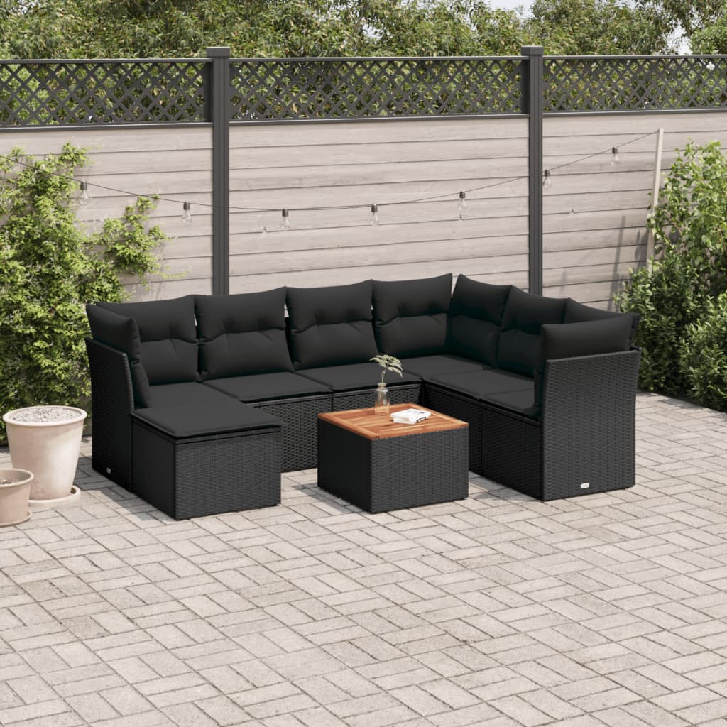 8-delige Loungeset met kussens poly rattan zwart is nu te koop bij PeponiXL, paradijselijk wonen!