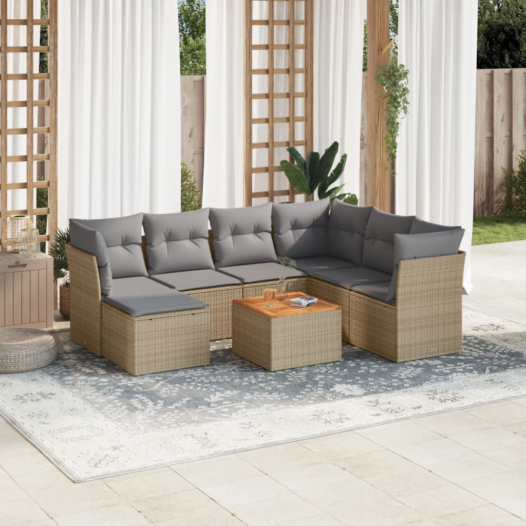 8-delige Loungeset met kussens poly rattan beige is nu te koop bij PeponiXL, paradijselijk wonen!