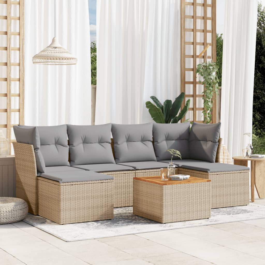 7-delige Loungeset met kussens poly rattan beige is nu te koop bij PeponiXL, paradijselijk wonen!