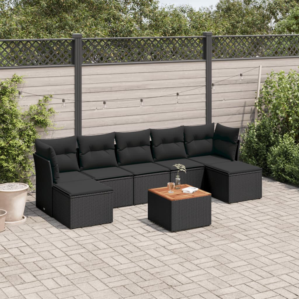 8-delige Loungeset met kussens poly rattan zwart is nu te koop bij PeponiXL, paradijselijk wonen!