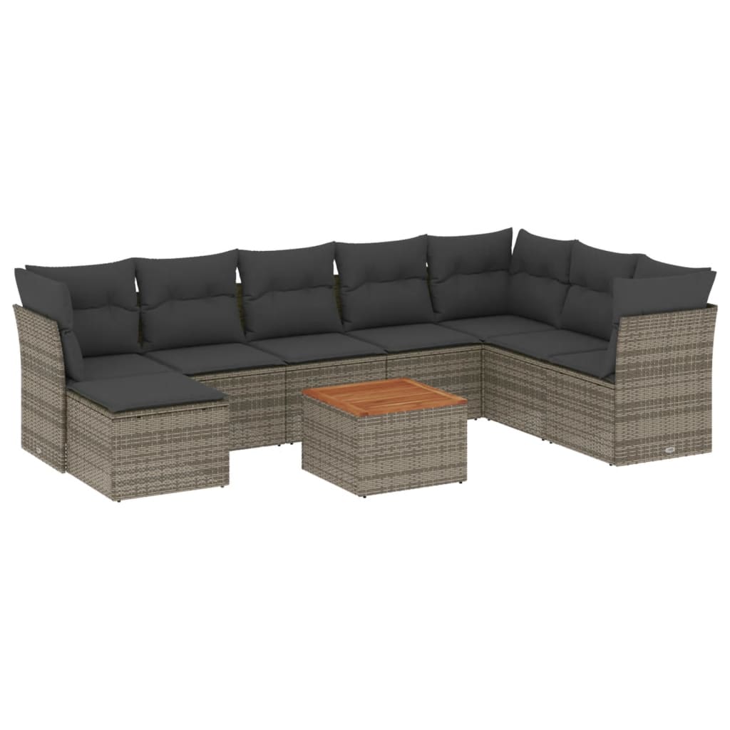 9-delige Loungeset met kussens poly rattan grijs is nu te koop bij PeponiXL, paradijselijk wonen!