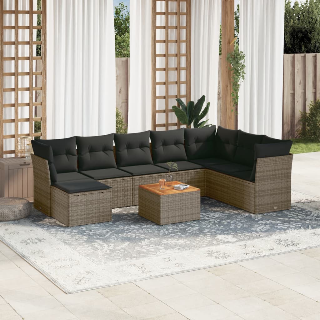 9-delige Loungeset met kussens poly rattan grijs is nu te koop bij PeponiXL, paradijselijk wonen!